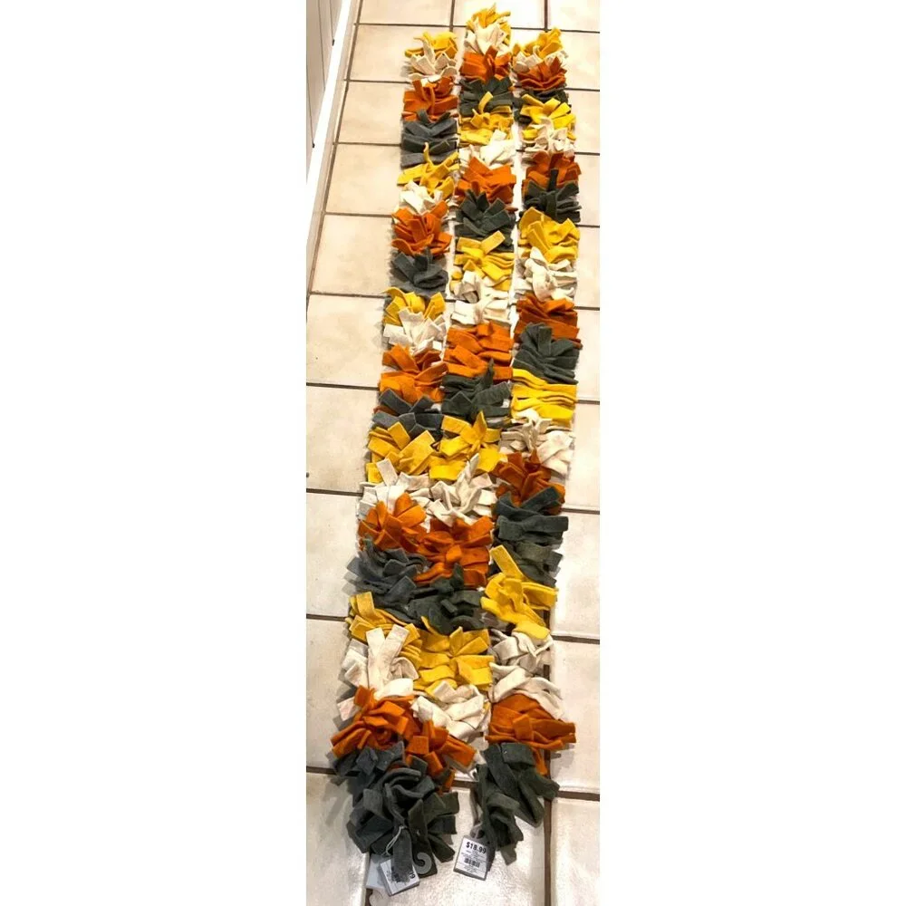 3 Sets of Fall / Autumn Garland Wool Blend Green Orange Yellow Ivory
